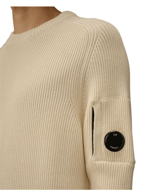 Maglione da uomo in misto cotone, girocollo, costa inglese, color gauze white C.P. COMPANY | KN015A6608A103